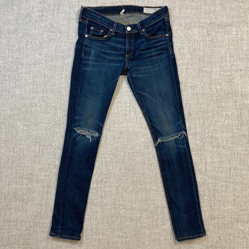 rag & bone Womens Distressed Whiskered Skinny Jeans in Ayoyama Blue Size 26